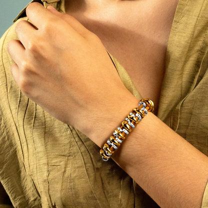 Pulsera Detalles en baño de oro 22K y rodio, Piel natural española - Joyería y bisutería fina