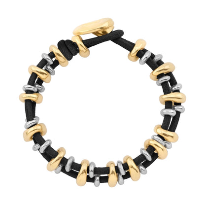 Pulsera Detalles en baño de oro 22K y rodio, Piel natural española - Joyería y bisutería fina