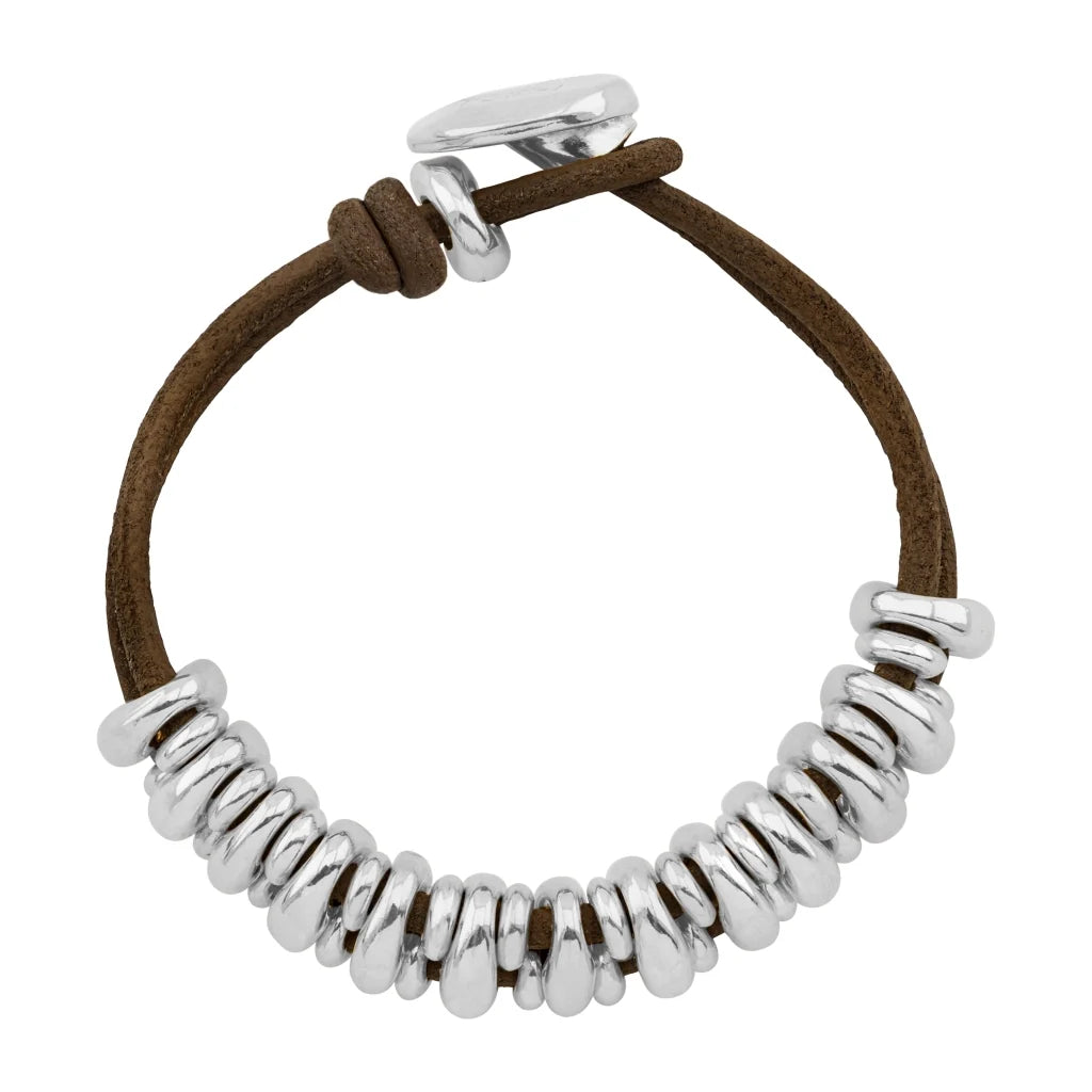 Pulsera Detalles en baño rodio, Piel natural española - Joyería y bisutería fina