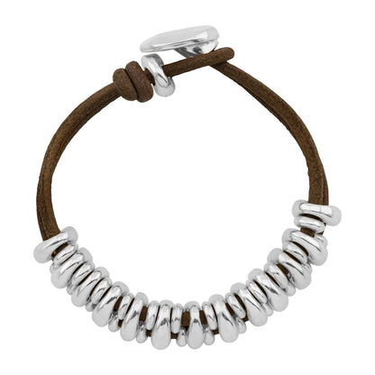 Pulsera Detalles en baño rodio, Piel natural española - Joyería y bisutería fina