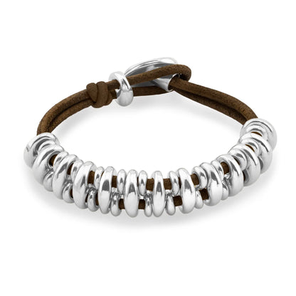 Pulsera Detalles en baño rodio, Piel natural española - Joyería y bisutería fina