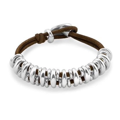 Pulsera Detalles en baño rodio, Piel natural española - Joyería y bisutería fina