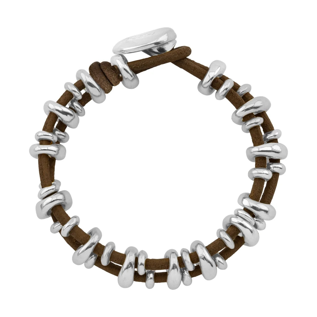 Pulsera Detalles en baño rodio, Piel natural española - Joyería y bisutería fina