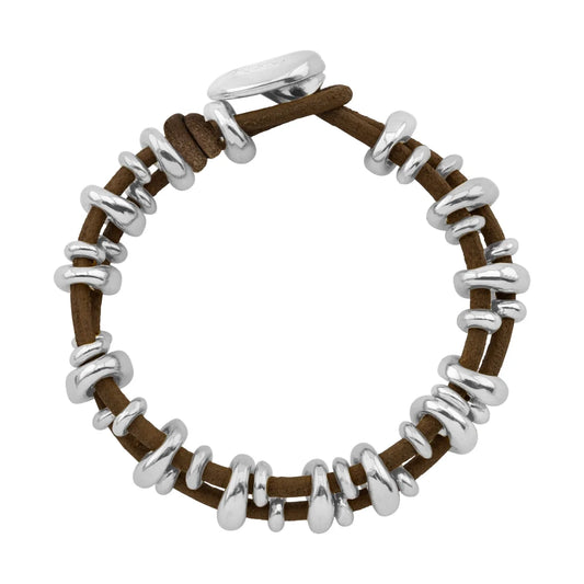 Pulsera Detalles en baño rodio, Piel natural española - Joyería y bisutería fina