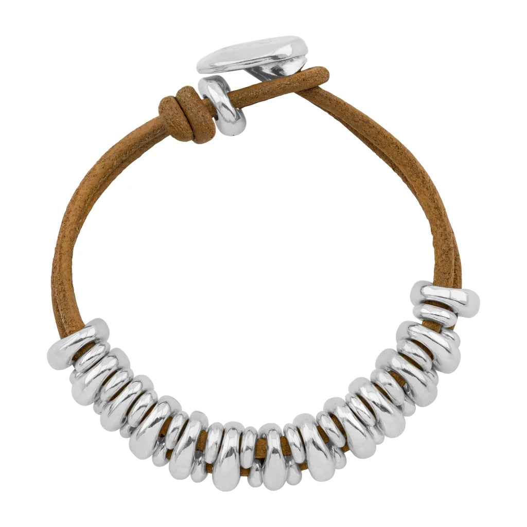 Pulsera Detalles en baño rodio, Piel natural española - Joyería y bisutería fina