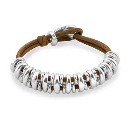 Pulsera Detalles en baño rodio, Piel natural española - Joyería y bisutería fina
