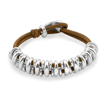 Pulsera Detalles en baño rodio, Piel natural española - Joyería y bisutería fina