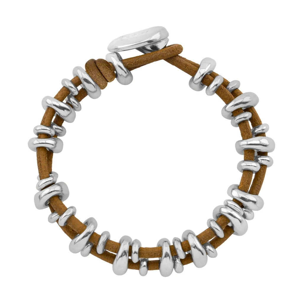 Pulsera Detalles en baño rodio, Piel natural española - Joyería y bisutería fina