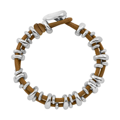 Pulsera Detalles en baño rodio, Piel natural española - Joyería y bisutería fina