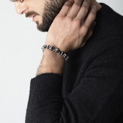 Pulsera Detalles en baño rodio, Piel natural española - Joyería y bisutería fina