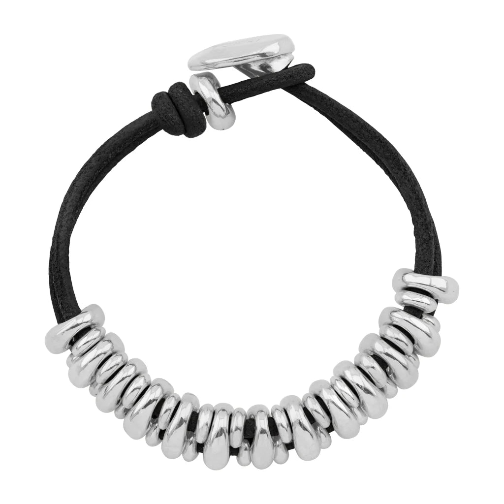 Pulsera Detalles en baño rodio, Piel natural española - Joyería y bisutería fina