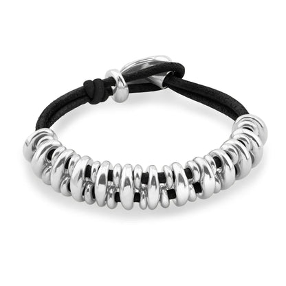 Pulsera Detalles en baño rodio, Piel natural española - Joyería y bisutería fina