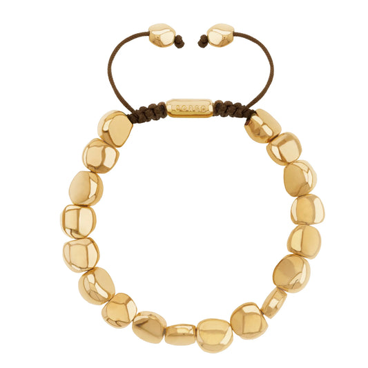 Pulsera con lunetas inspiradas en la forma de piedras del mar, con placa insignia corso en baño de oro 22K, con hilo de seda ajustable - Joyería y bisutería fina