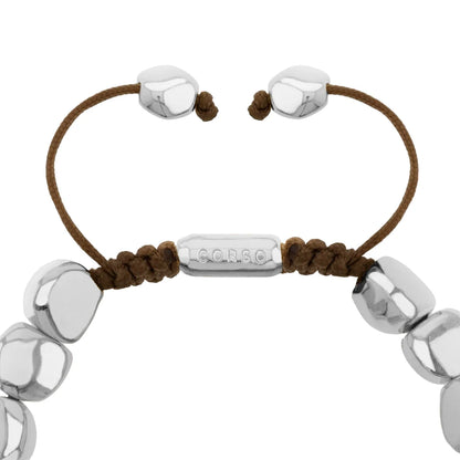 Pulsera con lunetas inspiradas en la forma de piedras del mar, con placa insignia corso en baño de rodio, con hilo de seda ajustable - Joyería y bisutería fina