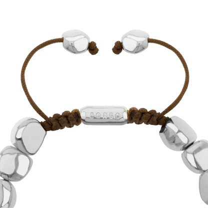 Pulsera con lunetas inspiradas en la forma de piedras del mar, con placa insignia corso en baño de rodio, con hilo de seda ajustable - Joyería y bisutería fina
