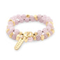 Pulsera con diseño de doble vuelta, con piedras semi-preciosas, broche distintivo y cuentas metálicas en baño de oro de 22K - Joyería y bisutería fina
