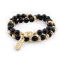 Pulsera con diseño de doble vuelta, con piedras semi-preciosas, broche distintivo y cuentas metálicas en baño de oro de 22K - Joyería y bisutería fina
