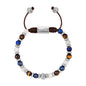 Pulsera ajustable con hilo de seda café, piedra ojo de tigre, luna, dumortierita de 6mm, con detalles en baño de rio - Joyería y bisutería fina