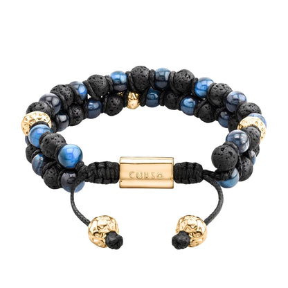 Pulsera con piedras 6mm y piedra volcánica, placa y mantras en baño de oro 22K