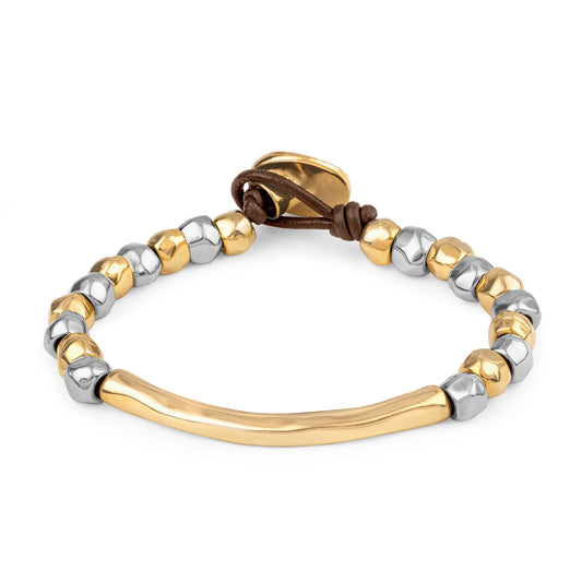 Pulsera baño de Rodio y Oro de 22K, Piel española - Joyería y bisutería fina
