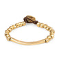 Pulsera de Piel española con cuentas geométricas, elemento tubular y broche de botón en baño de oro 22K- Joyería y bisutería fina