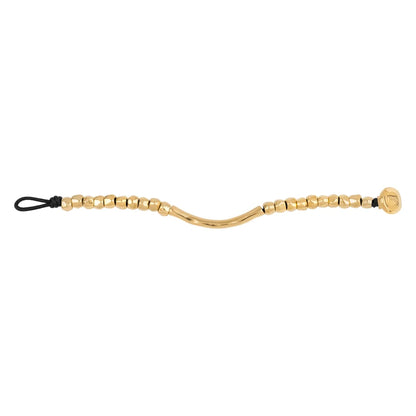 Pulsera de Piel española con cuentas geométricas, elemento tubular y broche de botón en baño de oro 22K- Joyería y bisutería fina