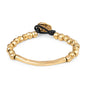 Pulsera de Piel española con cuentas geométricas, elemento tubular y broche de botón en baño de oro 22K- Joyería y bisutería fina