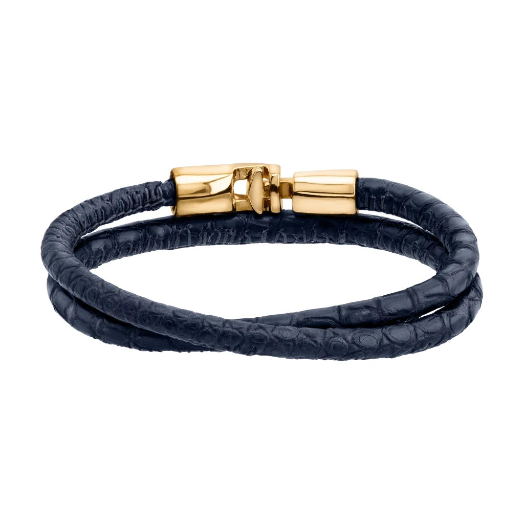 Pulsera para hombre y mujer de piel natural de serpiente o lagarto, con broche en baño de oro de 22K - Joyería y bisutería fina