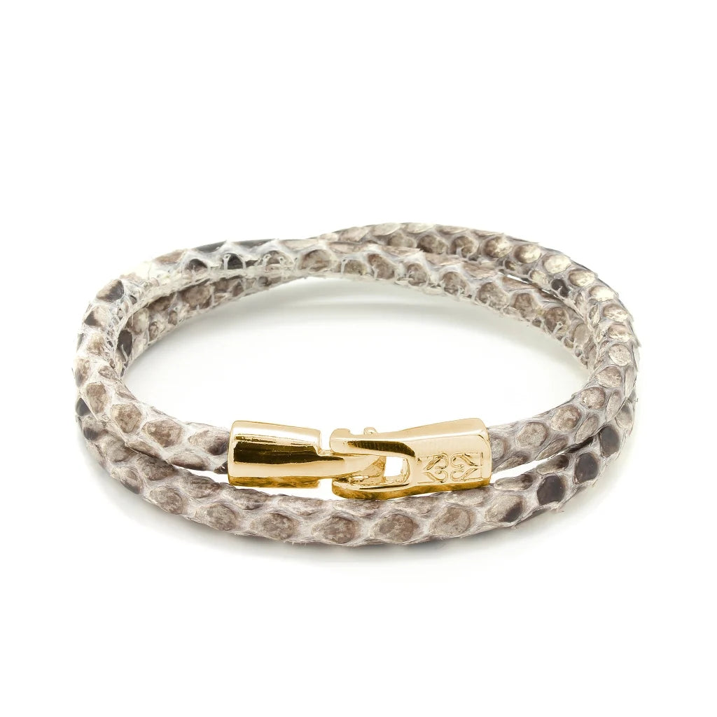 Pulsera para hombre y mujer de piel natural de serpiente o lagarto, con broche en baño de oro de 22K - Joyería y bisutería fina
