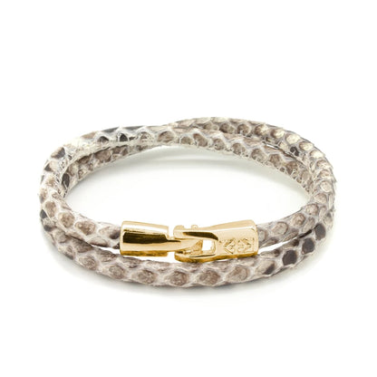 Pulsera para hombre y mujer de piel natural de serpiente o lagarto, con broche en baño de oro de 22K - Joyería y bisutería fina