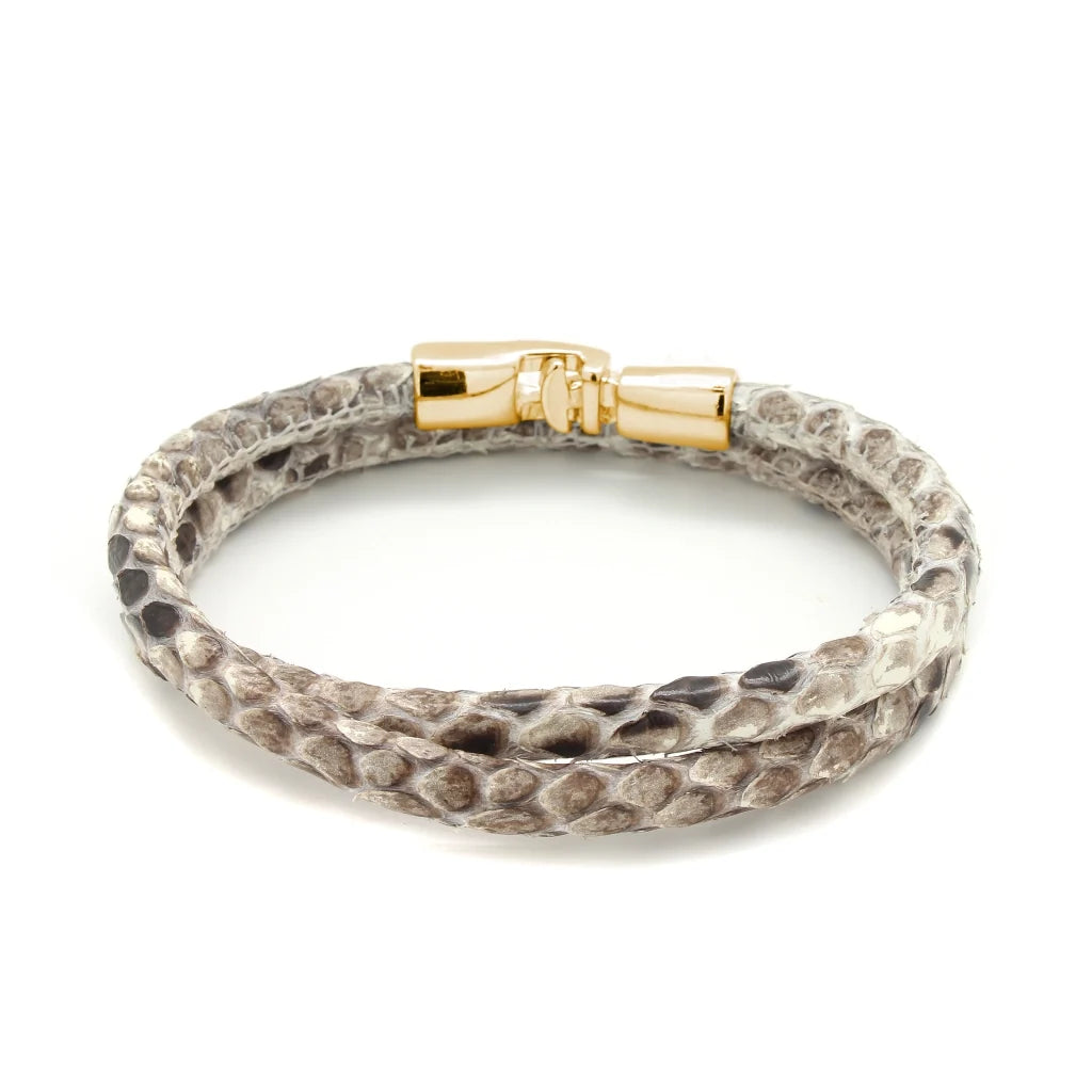 Pulsera para hombre y mujer de piel natural de serpiente o lagarto, con broche en baño de oro de 22K - Joyería y bisutería fina