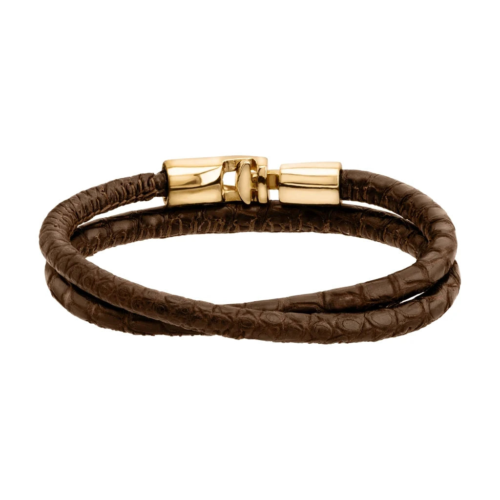 Pulsera para hombre y mujer de piel natural de serpiente o lagarto, con broche en baño de oro de 22K - Joyería y bisutería fina