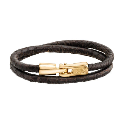 Pulsera para hombre y mujer de piel natural de serpiente o lagarto, con broche en baño de oro de 22K - Joyería y bisutería fina