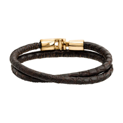 Pulsera para hombre y mujer de piel natural de serpiente o lagarto, con broche en baño de oro de 22K - Joyería y bisutería fina