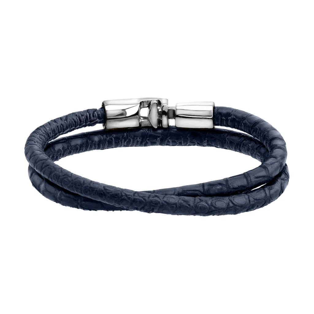 Pulsera para hombre y mujer de piel natural de serpiente o lagarto, con broche en baño de rodio - Joyería y bisutería fina