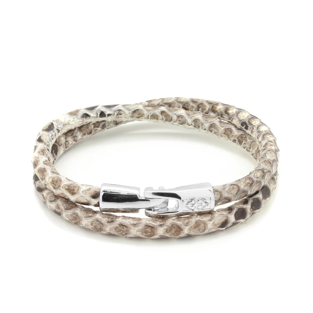 Pulsera para hombre y mujer de piel natural de serpiente o lagarto, con broche en baño de rodio - Joyería y bisutería fina