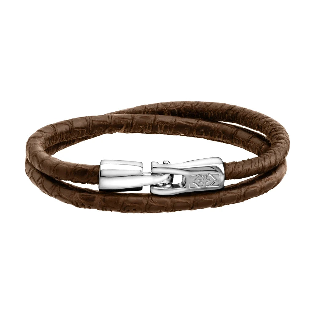 Pulsera para hombre y mujer de piel natural de serpiente o lagarto, con broche en baño de rodio - Joyería y bisutería fina