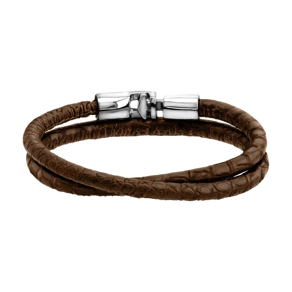 Pulsera para hombre y mujer de piel natural de serpiente o lagarto, con broche en baño de rodio - Joyería y bisutería fina