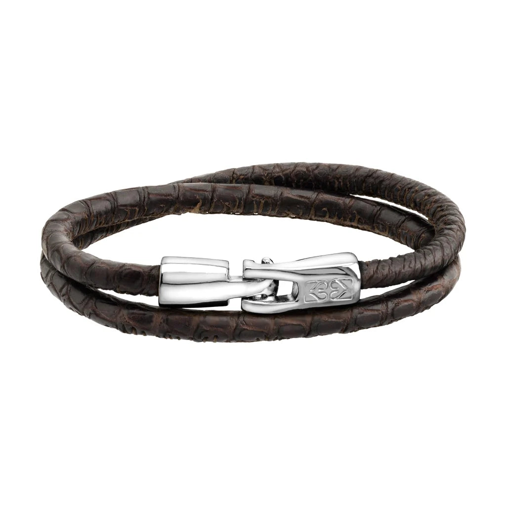 Pulsera para hombre y mujer de piel natural de serpiente o lagarto, con broche en baño de rodio - Joyería y bisutería fina