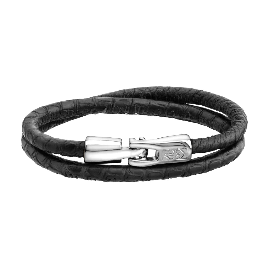Pulsera para hombre y mujer de piel natural de serpiente o lagarto, con broche en baño de rodio - Joyería y bisutería fina