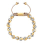 Pulsera ajustable con hilo de seda, con placa insignia y cuentas en forma de media luna en baño de rodio y oro de 22K - Joyería y bisutería fina