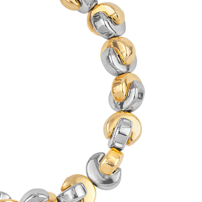 Pulsera ajustable con hilo de seda, con placa insignia y cuentas en forma de media luna en baño de rodio y oro de 22K - Joyería y bisutería fina
