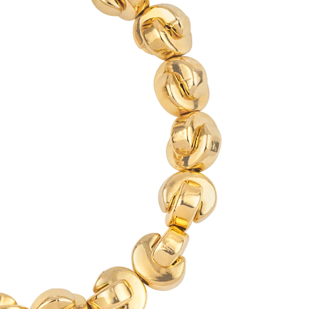 Pulsera ajustable con hilo de seda, con placa insignia y cuentas en forma de media luna en baño de oro de 22K - Joyería y bisutería fina