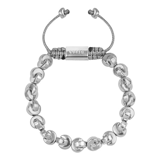 Pulsera ajustable con hilo de seda, con placa insignia y cuentas en forma de media luna en baño de rodio - Joyería y bisutería fina