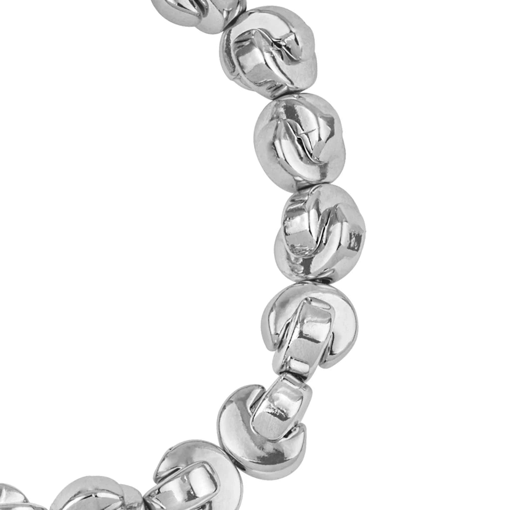 Pulsera ajustable con hilo de seda, con placa insignia y cuentas en forma de media luna en baño de rodio - Joyería y bisutería fina