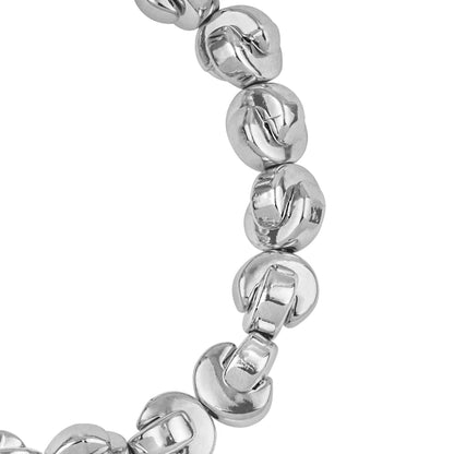 Pulsera ajustable con hilo de seda, con placa insignia y cuentas en forma de media luna en baño de rodio - Joyería y bisutería fina