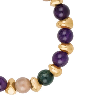 Pulsera ajustable con piedras de 8mm, con semillas y placa con insignia Corso en baño de oro de 22K - Joyería y bisutería fina