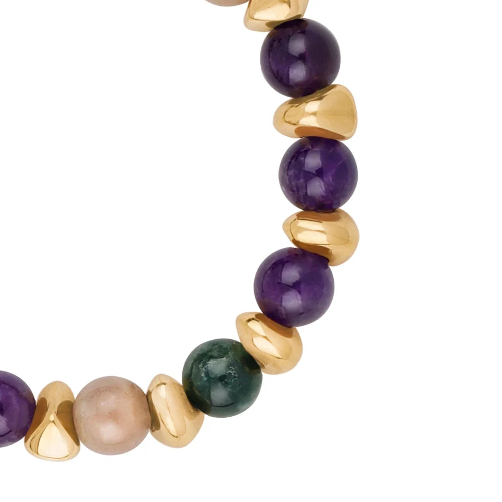 Pulsera ajustable con piedras de 8mm, con semillas y placa con insignia Corso en baño de oro de 22K - Joyería y bisutería fina