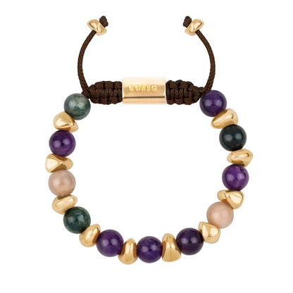 Pulsera ajustable con piedras de 8mm, con semillas y placa con insignia Corso en baño de oro de 22K - Joyería y bisutería fina