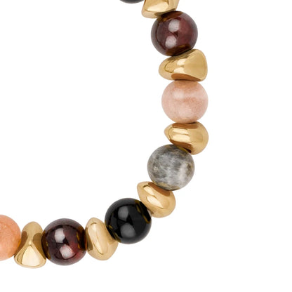 Pulsera ajustable con piedras de 8mm, con semillas y placa con insignia Corso en baño de oro de 22K - Joyería y bisutería fina